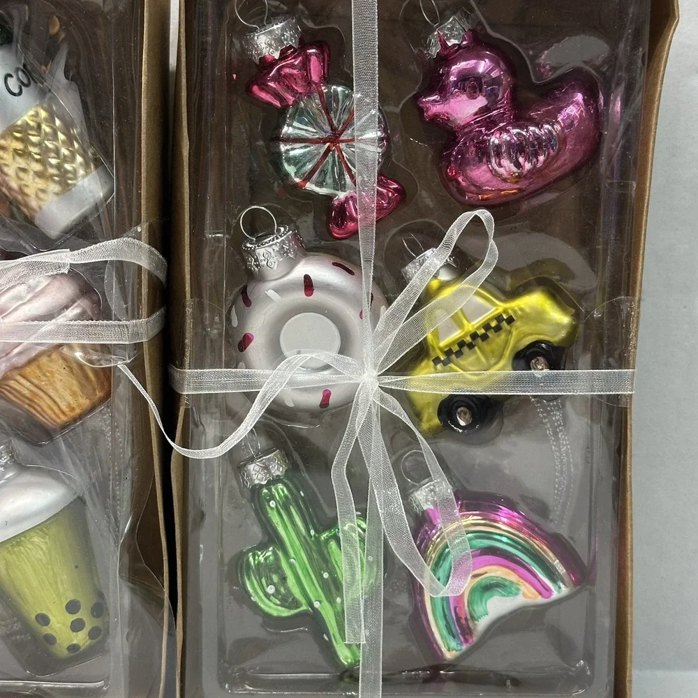 Mini Glass Christmas Ornaments‎ Set of 12 pc Coffee Rainbows Duck Cupcake